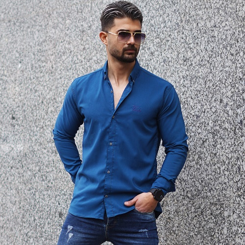 پیراهن مردانه آبی مدل Fendi