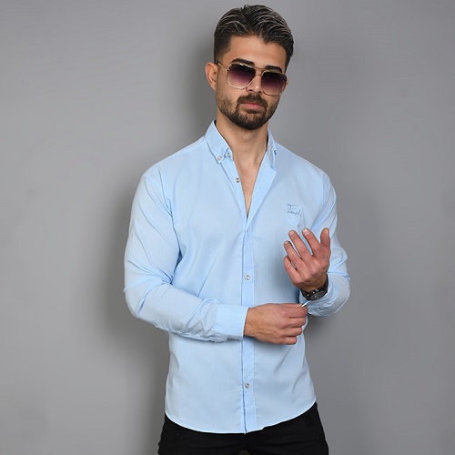 پیراهن مردانه آبی روشن مدل Fendi